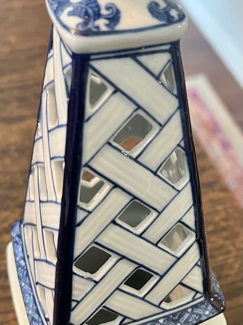 Blue and White Lattice Porcelain Tea Light Vintage Bombay